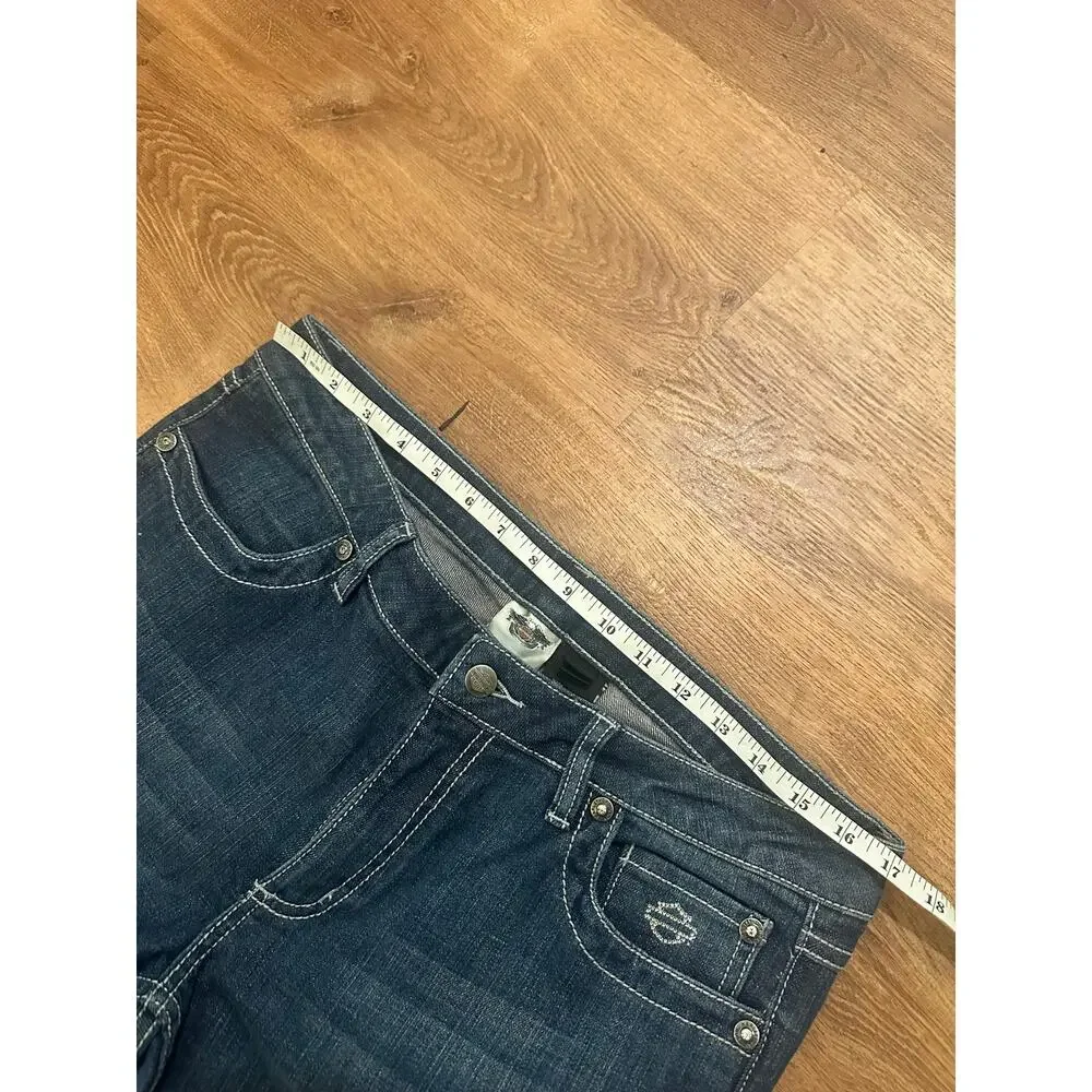 Harley Davidson Bootcut Y2K Bling Jeans Sz 12 Dark Wash 32 Inseam - Excellent - Picture 7 of 10